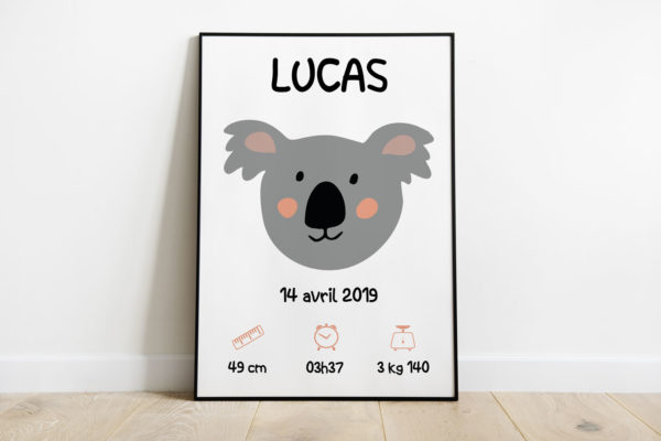 affiche de naissance koala